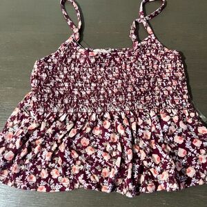 Women's Floral Smocked Tank Top - Burgundy Floral